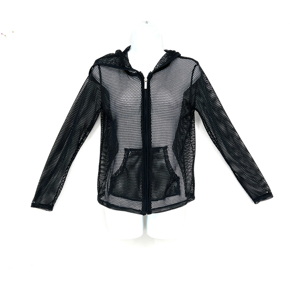 Catalina Women Hooded Mesh Full Zip Jacket Black Size S Beach Cover Up Rave Wear